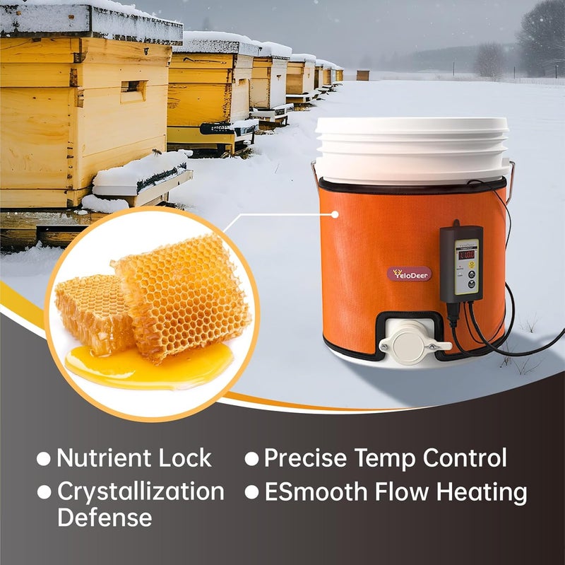 YeloDeer Upgraded 5 Gallon Honey Warmer Bucket Heater with Digital Display Timers Temperature Controller, Operates In 41-158℉, Insulated Pail Heater with Cutout for Gate Valve, 200W, 120V - Image 5